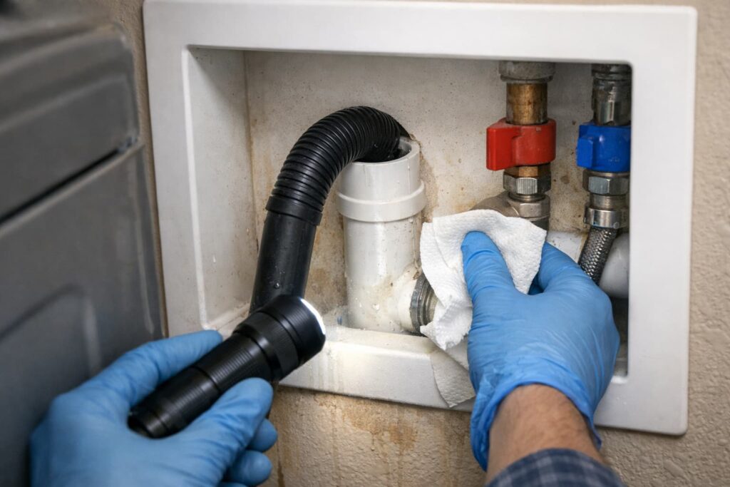 B) Inspect for obvious leaks or loose connections