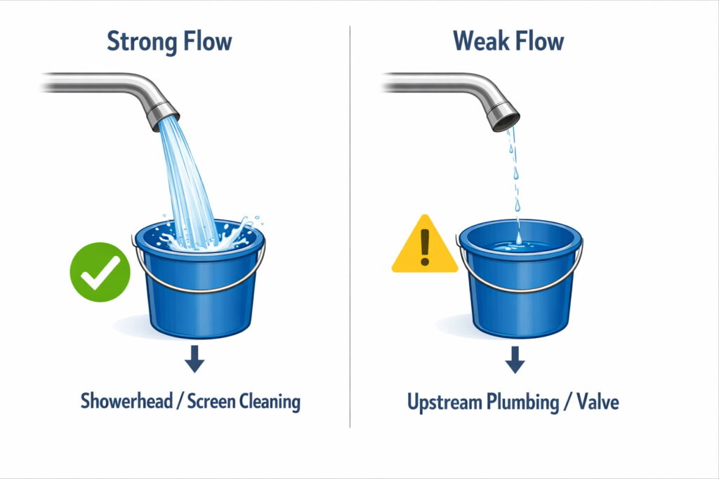 Step 1: Do the fastest test (remove the showerhead)