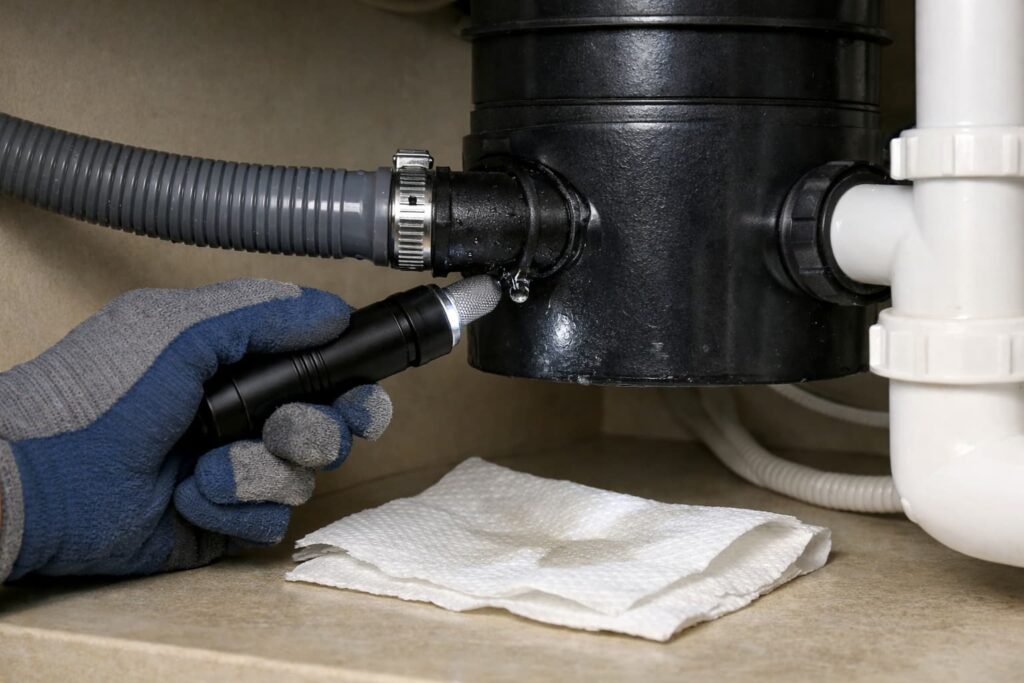 3) Under-sink water supply connection drip (easy to miss)
