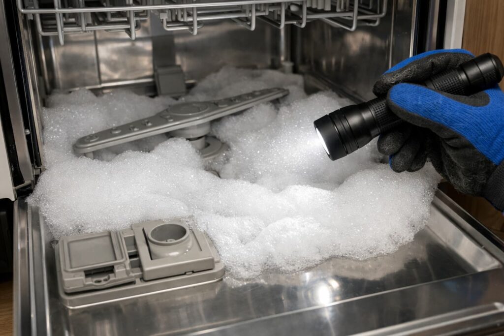 1) Oversudsing (wrong detergent or too much)