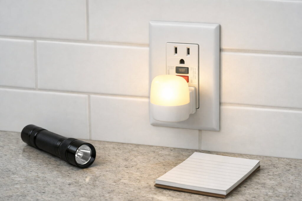 Step 2: Test the GFCI with a lamp/nightlight (the most useful homeowner test)