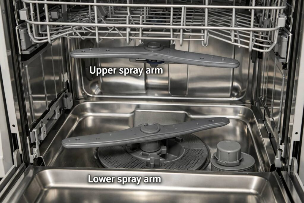 Do I clean the upper and lower dishwasher spray arms the same way?